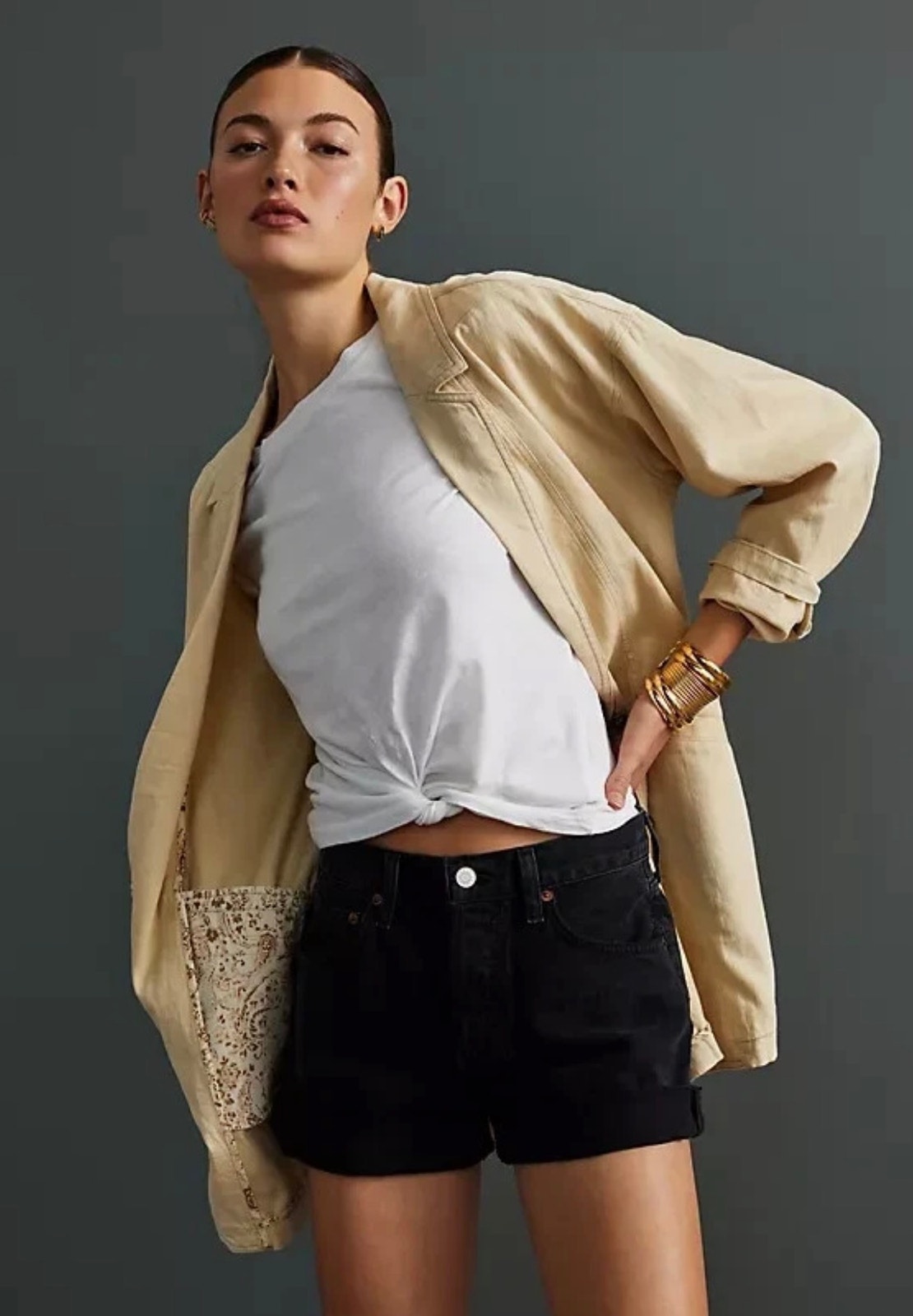 Anthropologie Pilcro Blazer Cream Linen Blend Lightweight Oversize